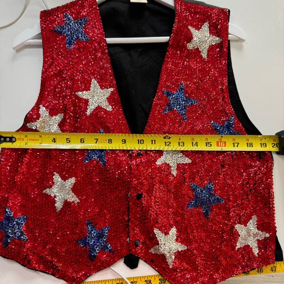 Vintage Vest Adult Small All Sequin Star Patriotic Snap Front Red White Blue - Picture 9 of 10